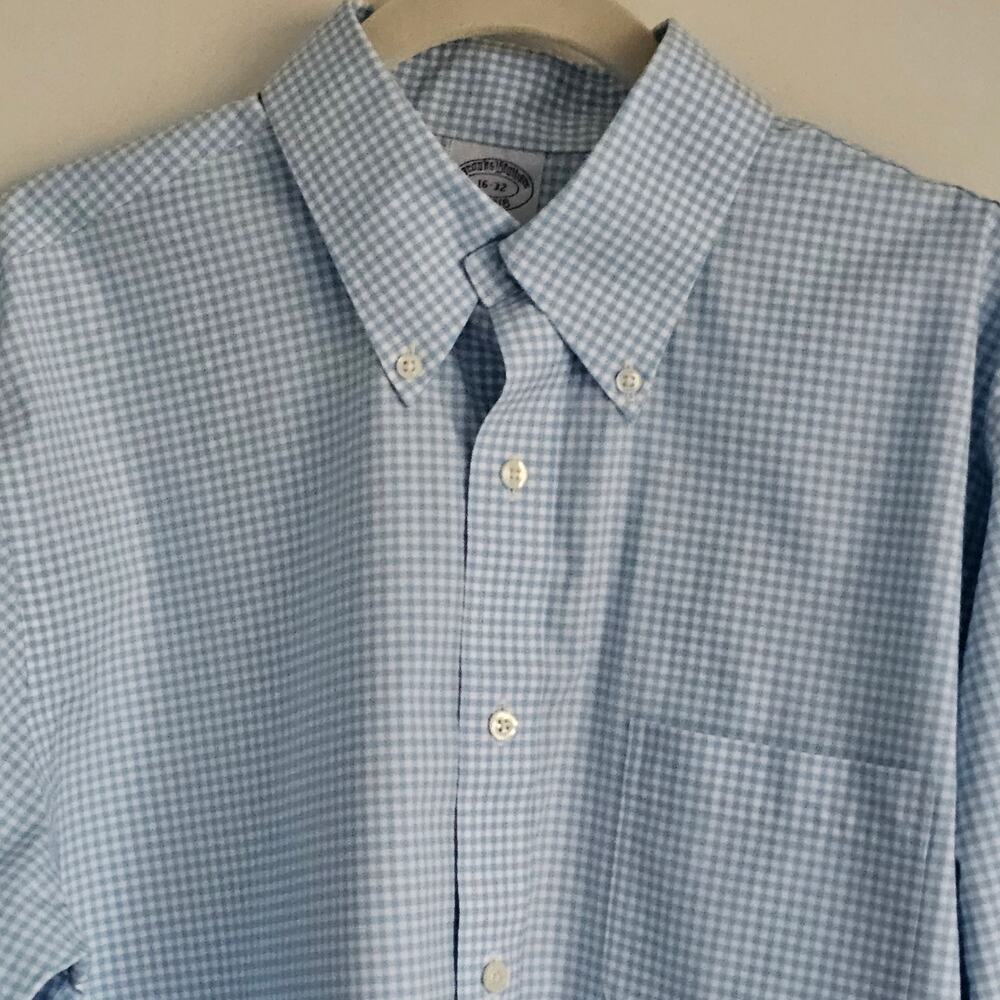 BROOKS BROTHERS Men's Regent Fit Button Down Long Sleeve Blue White Check 16
